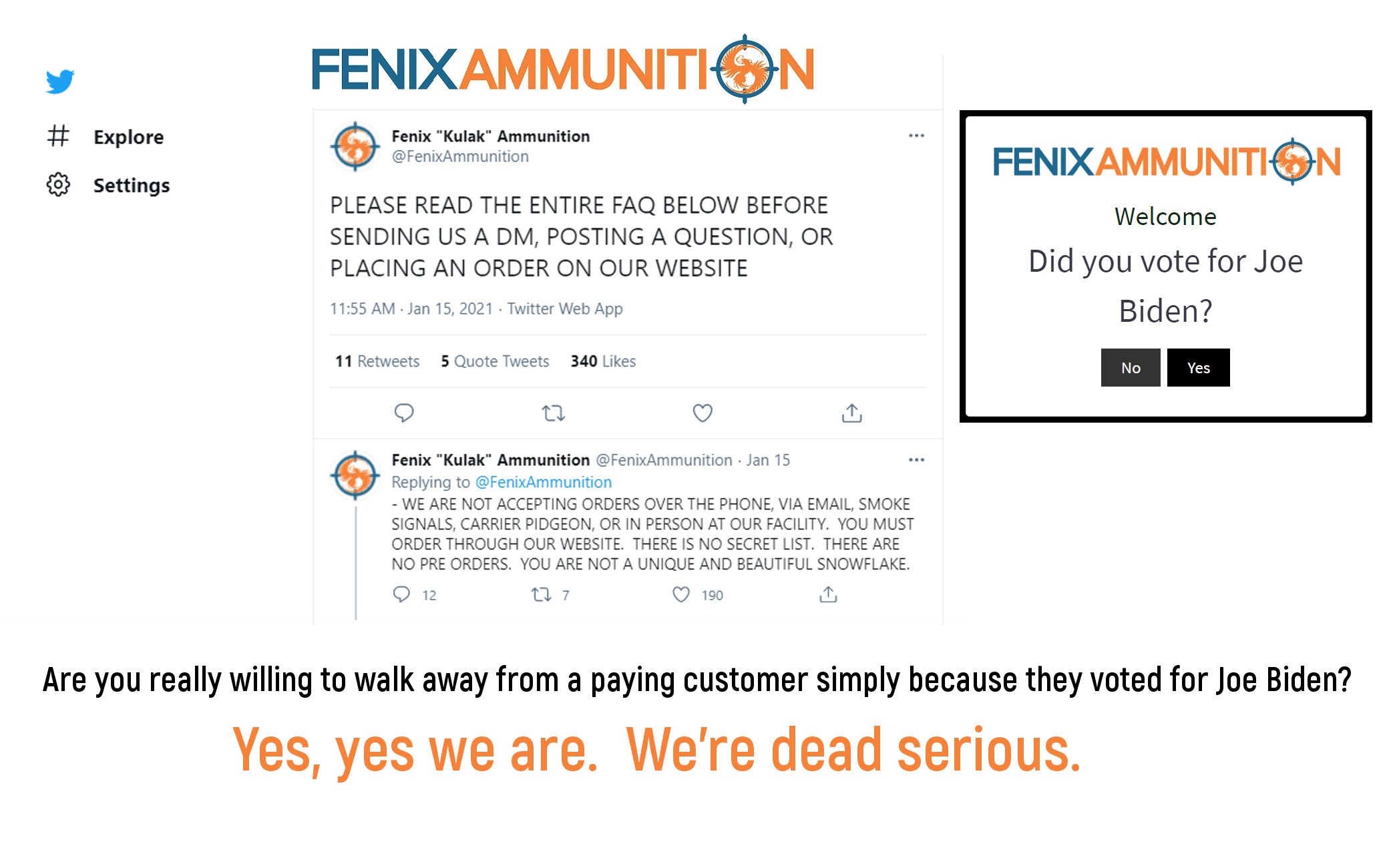 Fenix Ammunition: You voted for Joe Biden, NO AMMO for you! Fenix Ammunition: You voted for Joe Biden, NO AMMO for you!