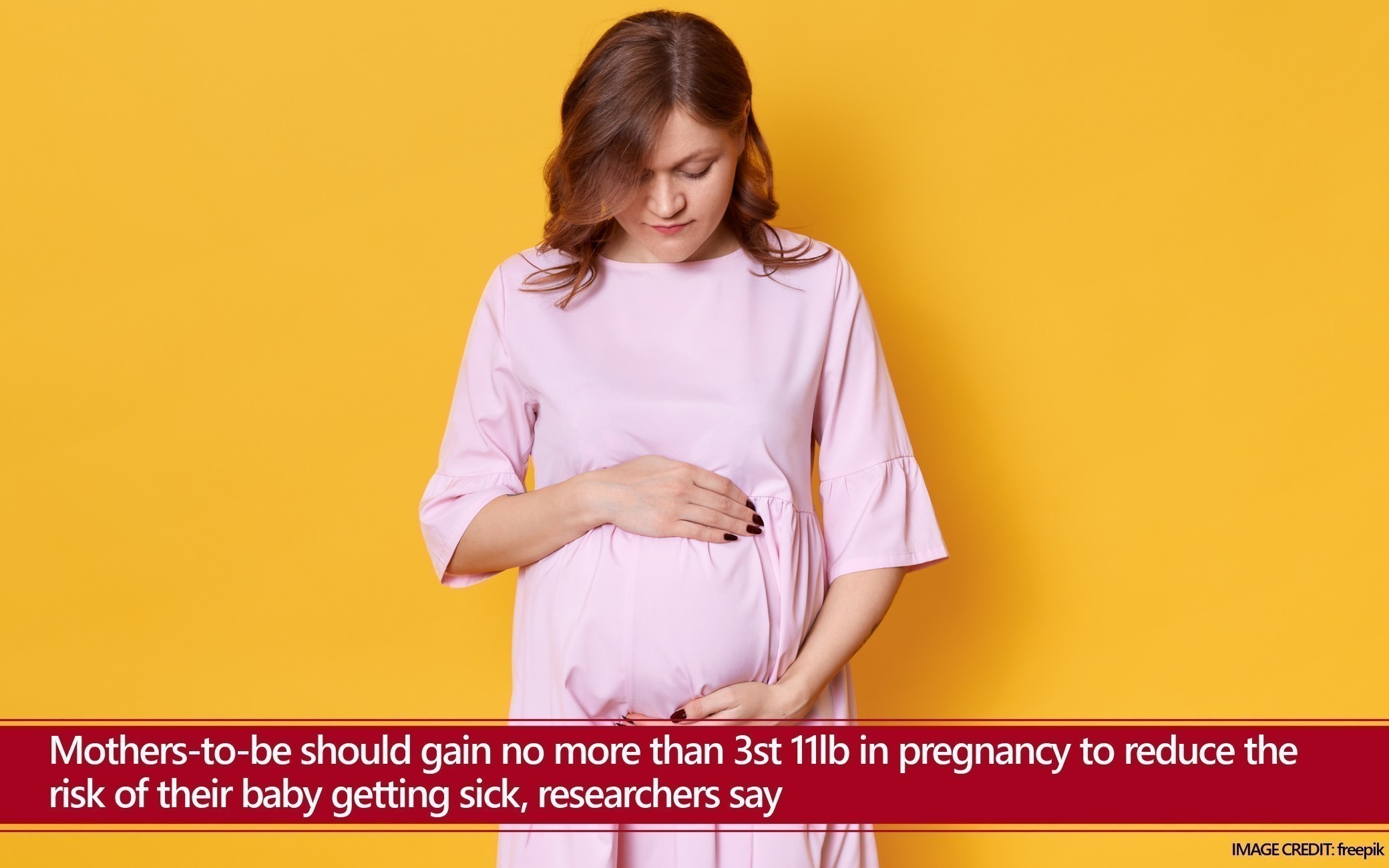 Mothers-to-be should gain no more than 3st 11lb in pregnancy to reduce the risk of their baby getting sick, researchers say Mothers-to-be should gain no more than 3st 11lb in pregnancy to reduce the risk of their baby getting sick, researchers say