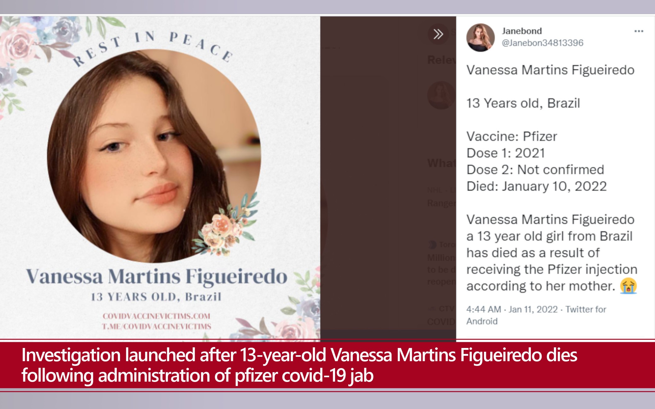 Investigation launched after 13-year-old Vanessa Martins Figueiredo dies following administration of pfizer Investigation launched after 13-year-old Vanessa Martins Figueiredo dies following administration of pfizer