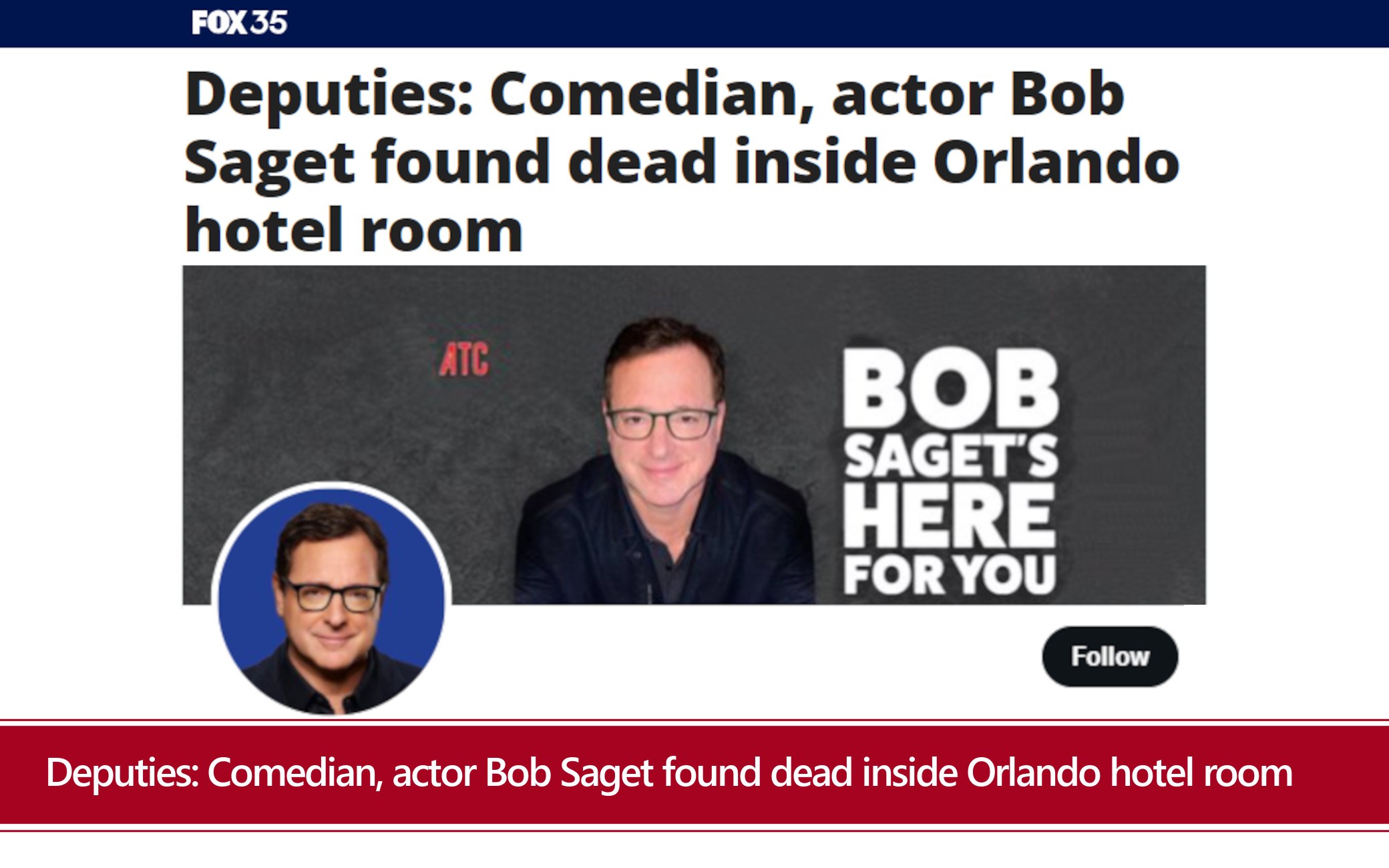 Deputies: Comedian, actor Bob Saget found dead inside Orlando hotel room Deputies: Comedian, actor Bob Saget found dead inside Orlando hotel room